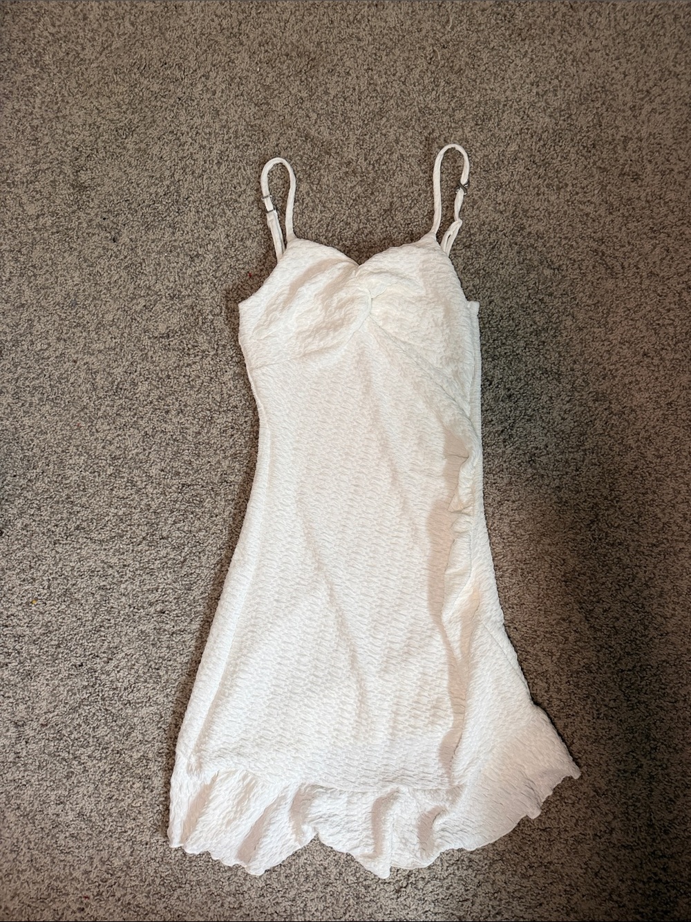SHEIN White Textured Ruffle-Hem Cami Dress